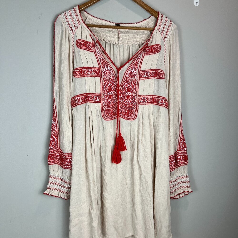 Women's Free People long slv top, Cream/Red